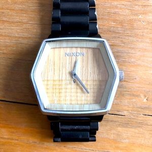 Nixon The Mayor All Black Light Wood Watch